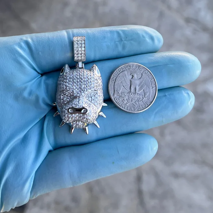 Bling Cartel Necklaces Real 925 Sterling Silver Pitbull Dog CZ Iced Bling Out Pit Bull Pendant Bling Cartel Necklaces Real 925 Sterling Silver Pitbull Dog CZ Iced Bling Out Pit Bull Pendant