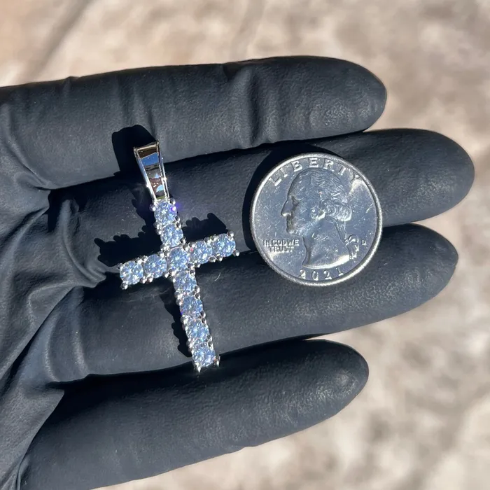 Bling Cartel Necklaces Real Solid 925 Sterling Silver Tennis Cross Pendant Iced Flooded Out CZ