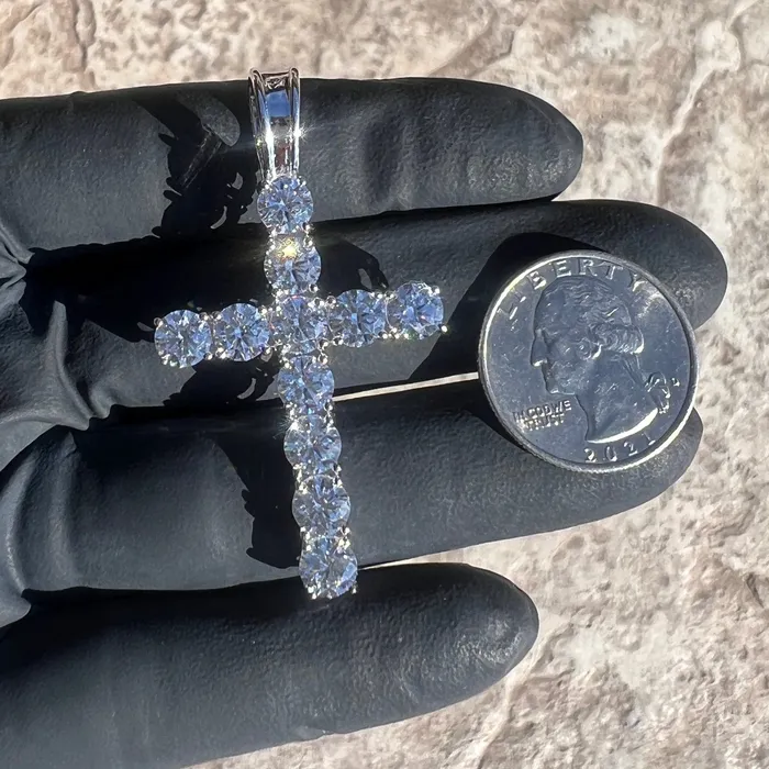 Bling Cartel Necklaces Real Solid 925 Sterling Silver Tennis Cross Pendant Iced Flooded Out CZ