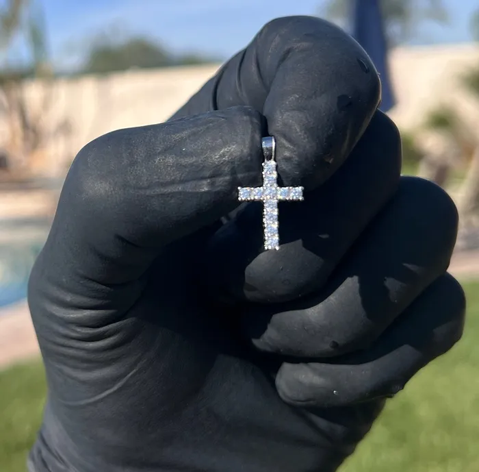 Bling Cartel Necklaces Real Solid 925 Sterling Silver Tennis Cross Pendant Iced Flooded Out CZ