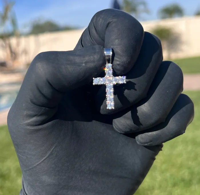 Bling Cartel Necklaces Real Solid 925 Sterling Silver Tennis Cross Pendant Iced Flooded Out CZ