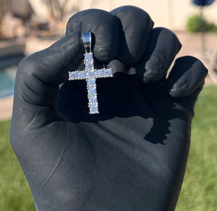 Bling Cartel Necklaces Real Solid 925 Sterling Silver Tennis Cross Pendant Iced Flooded Out CZ