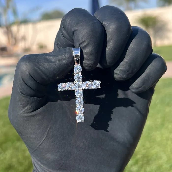 Bling Cartel Necklaces Real Solid 925 Sterling Silver Tennis Cross Pendant Iced Flooded Out CZ
