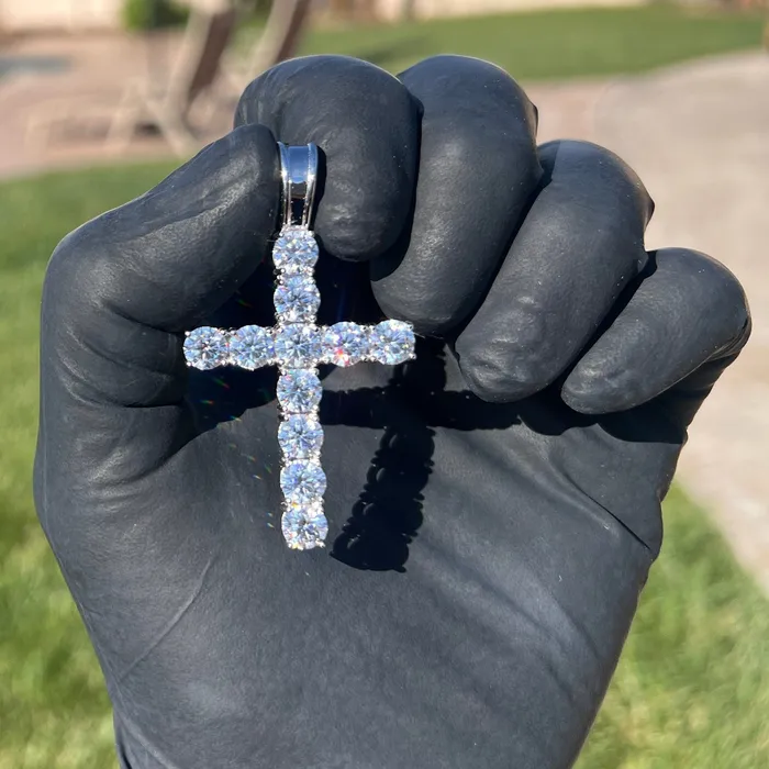 Bling Cartel Necklaces Real Solid 925 Sterling Silver Tennis Cross Pendant Iced Flooded Out CZ