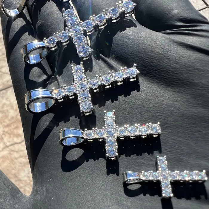 Bling Cartel Necklaces Real Solid 925 Sterling Silver Tennis Cross Pendant Iced Flooded Out CZ