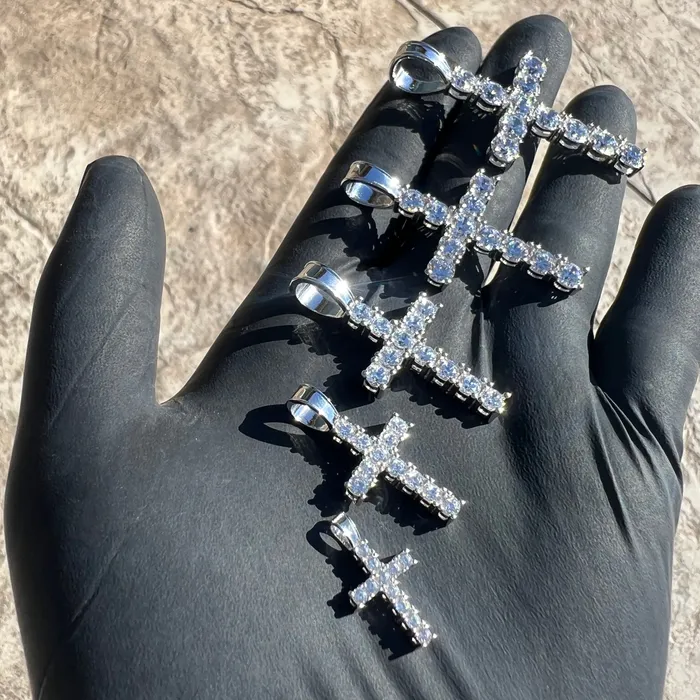 Bling Cartel Necklaces Real Solid 925 Sterling Silver Tennis Cross Pendant Iced Flooded Out CZ