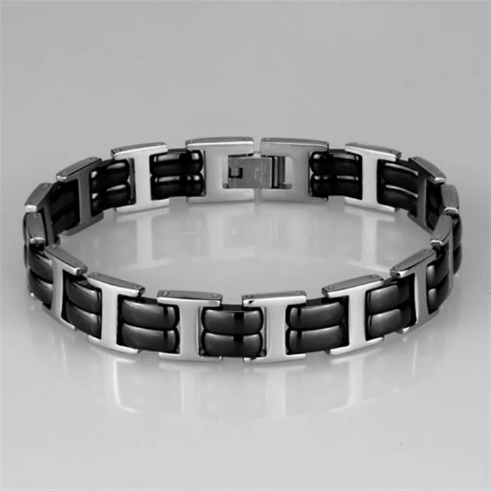 Bracelets Alamode 3W996 High polished no plating Stainless Steel Bracelet with Ceramic in Jet