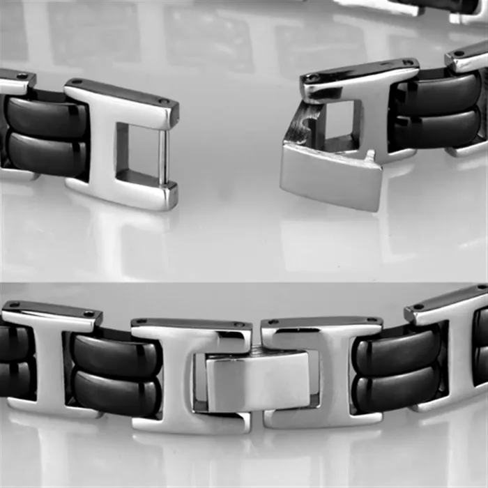 Bracelets Alamode 3W996 High polished no plating Stainless Steel Bracelet with Ceramic in Jet