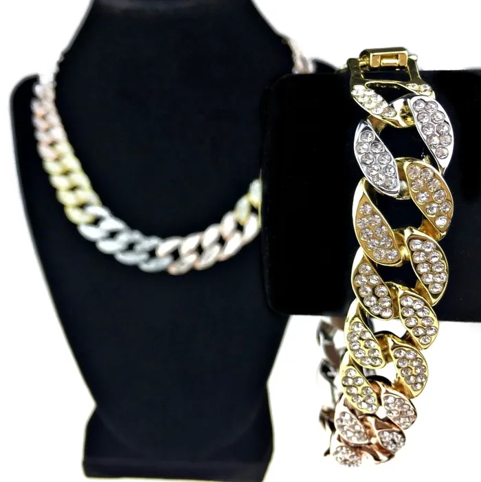 Bracelets Bling Cartel Admin TriTone 18 x 18MM Iced Cuban Link Choker Chain Bracelet Set Bracelets Bling Cartel Admin TriTone 18 x 18MM Iced Cuban Link Choker Chain Bracelet Set