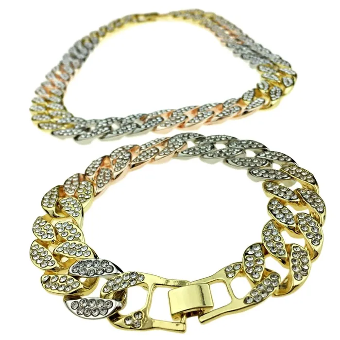 Bracelets Bling Cartel Admin TriTone 18 x 18MM Iced Cuban Link Choker Chain Bracelet Set