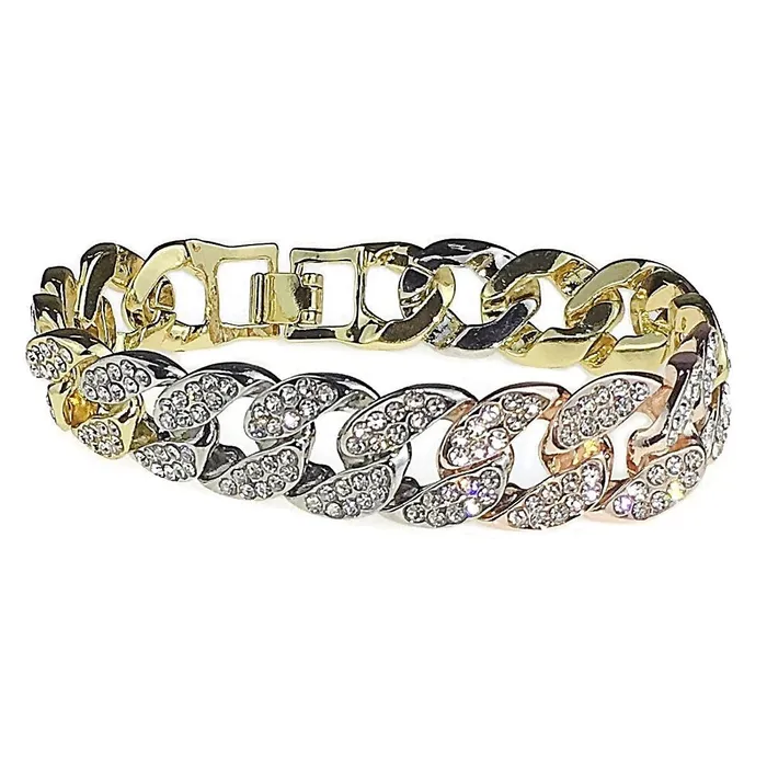 Bracelets Bling Cartel Admin TriTone 18 x 18MM Iced Cuban Link Choker Chain Bracelet Set