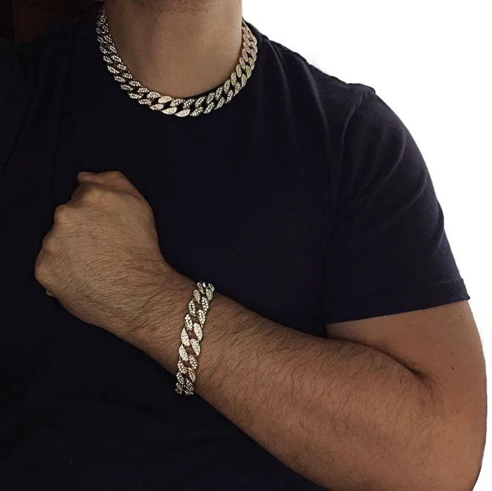 Bracelets Bling Cartel Admin TriTone 18 x 18MM Iced Cuban Link Choker Chain Bracelet Set