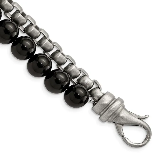 Bracelets Chisel Stainless Steel Brushed Box Chain Black Onyx 2 Strand 85in Bracelet Bracelets Chisel Stainless Steel Brushed Box Chain Black Onyx 2 Strand 85in Bracelet