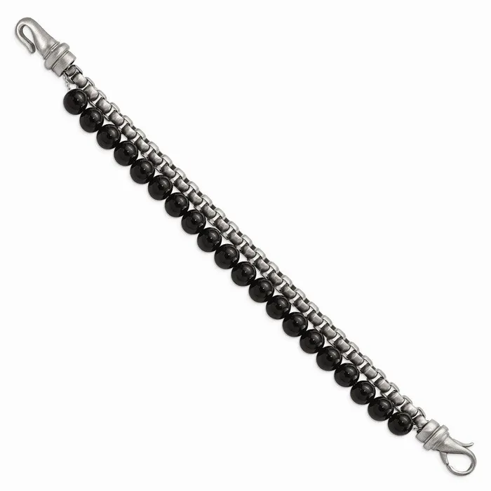 Bracelets Chisel Stainless Steel Brushed Box Chain Black Onyx 2 Strand 85in Bracelet Bracelets Chisel Stainless Steel Brushed Box Chain Black Onyx 2 Strand 85in Bracelet