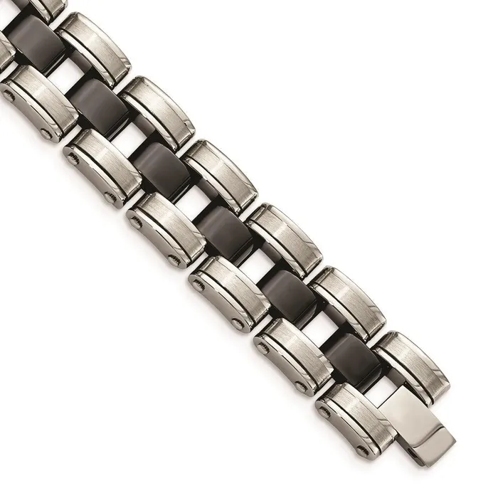 Bracelets Chisel Stainless Steel Brushed Polished wBlack Ceramic Link Bracelet Bracelets Chisel Stainless Steel Brushed Polished wBlack Ceramic Link Bracelet