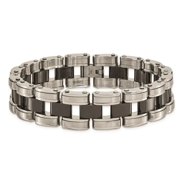 Bracelets Chisel Stainless Steel Brushed Polished wBlack Ceramic Link Bracelet Bracelets Chisel Stainless Steel Brushed Polished wBlack Ceramic Link Bracelet