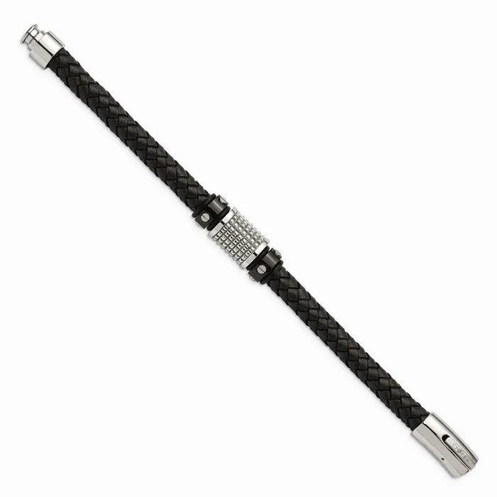 Bracelets Chisel Stainless Steel Polished Black IP Blk Leather Blk Rubber Bracelet Bracelets Chisel Stainless Steel Polished Black IP Blk Leather Blk Rubber Bracelet