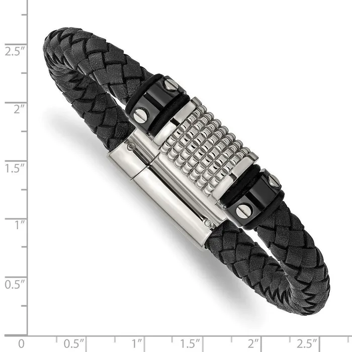 Bracelets Chisel Stainless Steel Polished Black IP Blk Leather Blk Rubber Bracelet Bracelets Chisel Stainless Steel Polished Black IP Blk Leather Blk Rubber Bracelet