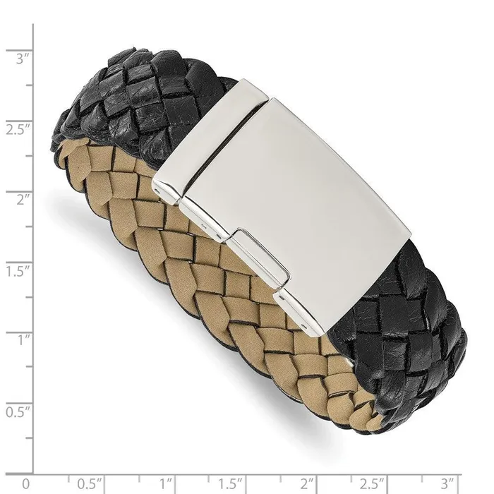 Bracelets Chisel Stainless Steel Polished Black Leather Buckle Bracelet Bracelets Chisel Stainless Steel Polished Black Leather Buckle Bracelet
