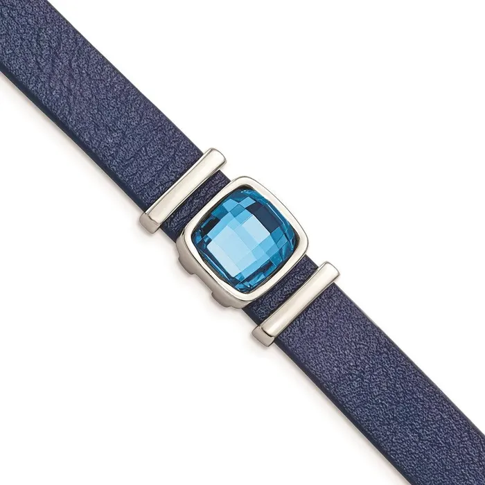 Bracelets Chisel Stainless Steel Polished Blue Leather wCrystal w125in ext 7in Bracelet Bracelets Chisel Stainless Steel Polished Blue Leather wCrystal w125in ext 7in Bracelet