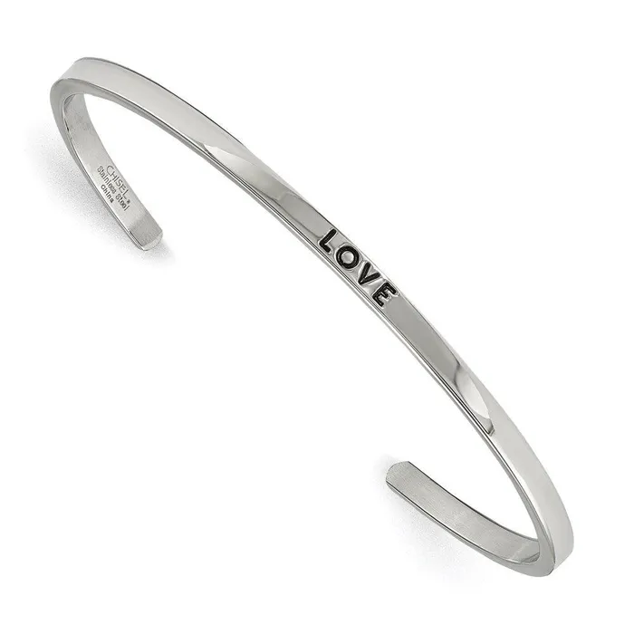 Bracelets Chisel Stainless Steel Polished Love CZ 3mm Cuff Bangle