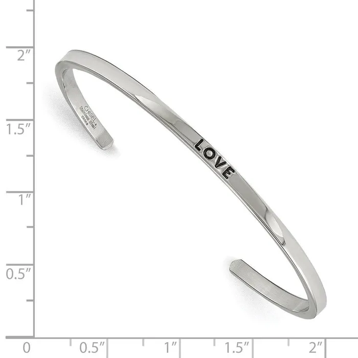 Bracelets Chisel Stainless Steel Polished Love CZ 3mm Cuff Bangle Bracelets Chisel Stainless Steel Polished Love CZ 3mm Cuff Bangle