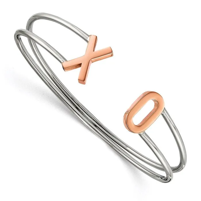 Bracelets Chisel Stainless Steel Polished Rose IPplated XO Flexible Cuff Bangle Bracelets Chisel Stainless Steel Polished Rose IPplated XO Flexible Cuff Bangle