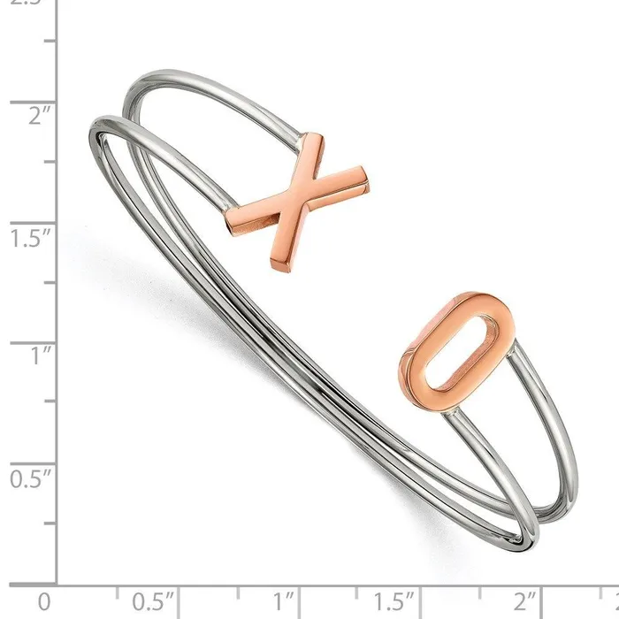 Bracelets Chisel Stainless Steel Polished Rose IPplated XO Flexible Cuff Bangle Bracelets Chisel Stainless Steel Polished Rose IPplated XO Flexible Cuff Bangle