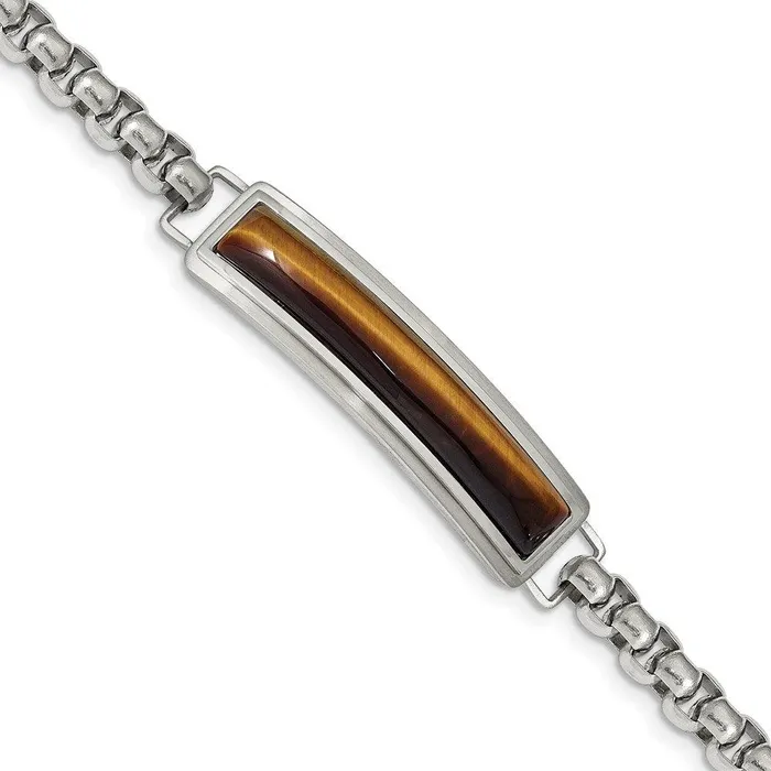 Bracelets Chisel Stainless Steel Polished with Tigers Eye 85in ID Bracelet