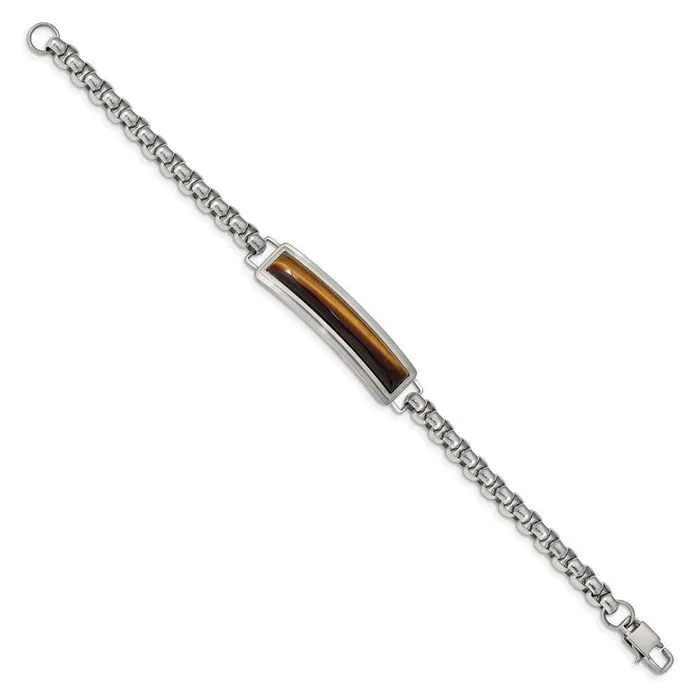 Bracelets Chisel Stainless Steel Polished with Tigers Eye 85in ID Bracelet Bracelets Chisel Stainless Steel Polished with Tigers Eye 85in ID Bracelet