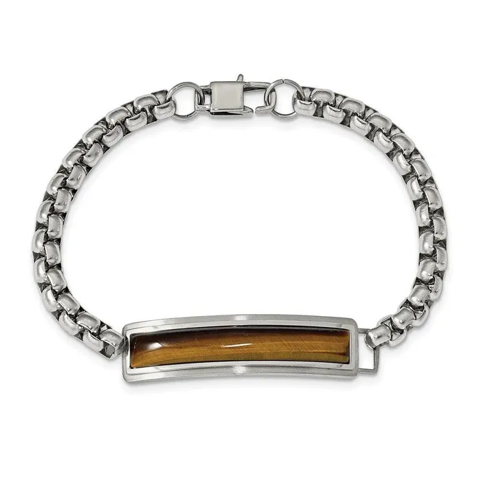 Bracelets Chisel Stainless Steel Polished with Tigers Eye 85in ID Bracelet Bracelets Chisel Stainless Steel Polished with Tigers Eye 85in ID Bracelet