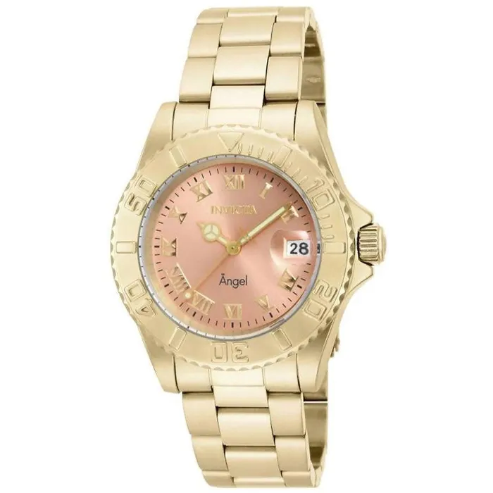 Bracelets Invicta Invicta 16850 Womens Angel Pink Dial Yellow Gold Steel Bracelet Dive Watch