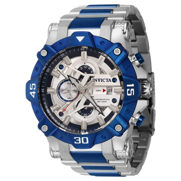 Bracelets Invicta Invicta Mens Chronograph Watch Aviator Silver Tone and Blue Dial Bracelet 40184