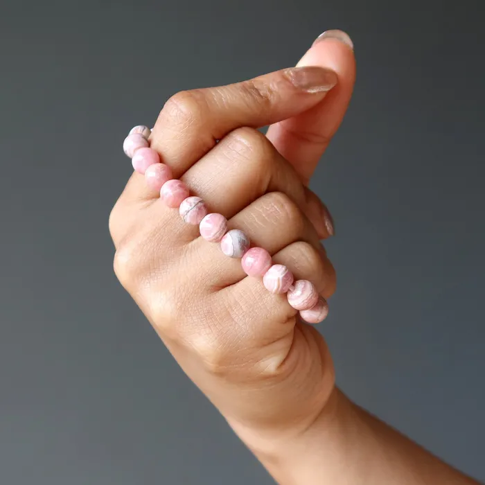 Bracelets Satin Crystals Rhodochrosite Bracelet Pink Soulmates Stone