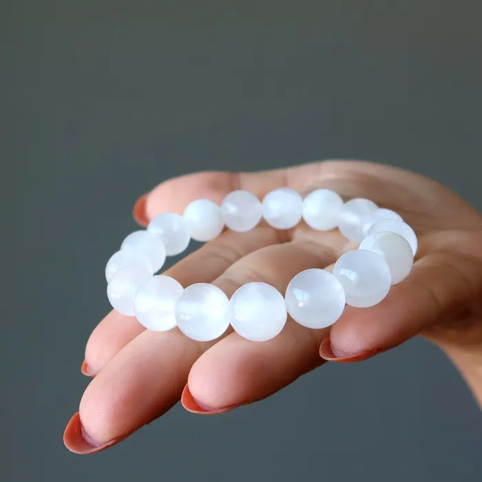 Bracelets Satin Crystals White Calcite Bracelet Dream Confidence Gems