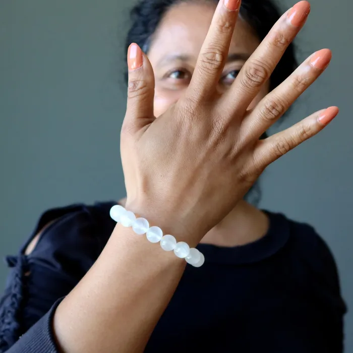 Bracelets Satin Crystals White Calcite Bracelet Dream Confidence Gems