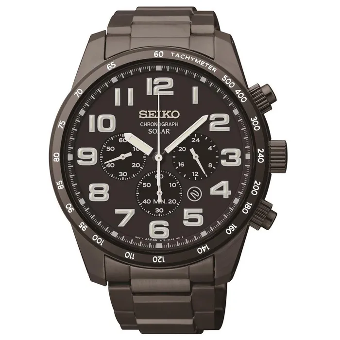 Bracelets Seiko Seiko SSC231 Mens Solar Sports Black Dial Black IP Steel Bracelet Chronograph Watch Bracelets Seiko Seiko SSC231 Mens Solar Sports Black Dial Black IP Steel Bracelet Chronograph Watch