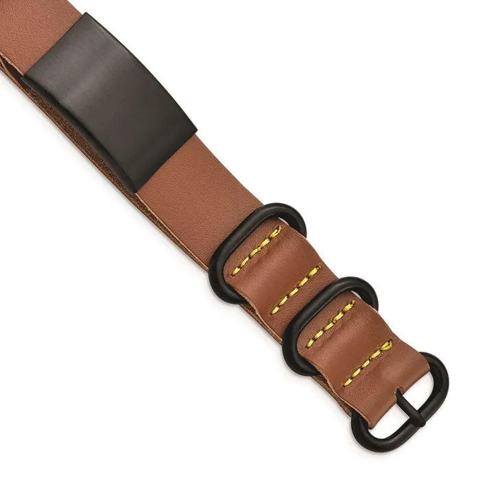 Bracelets Stainless Steel Brushed Black IP Brown Leather Adj ID Bracelet Chisel Bracelets Stainless Steel Brushed Black IP Brown Leather Adj ID Bracelet Chisel