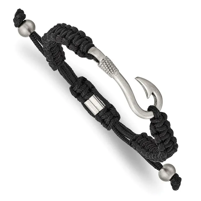 Bracelets Stainless Steel Brushed Fishing Hook Black Nylon Adjustable Bracelet Chisel Bracelets Stainless Steel Brushed Fishing Hook Black Nylon Adjustable Bracelet Chisel