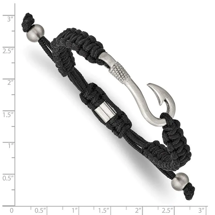 Bracelets Stainless Steel Brushed Fishing Hook Black Nylon Adjustable Bracelet Chisel Bracelets Stainless Steel Brushed Fishing Hook Black Nylon Adjustable Bracelet Chisel