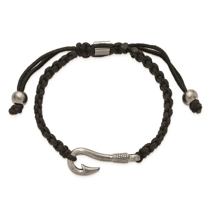Bracelets Stainless Steel Brushed Fishing Hook Black Nylon Adjustable Bracelet Chisel Bracelets Stainless Steel Brushed Fishing Hook Black Nylon Adjustable Bracelet Chisel