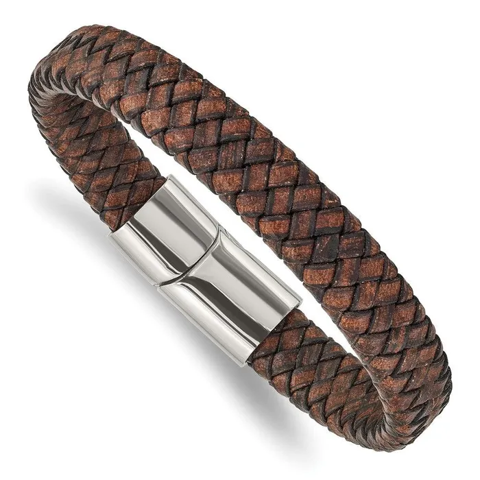 Bracelets Stainless Steel Polished Brown Leather 1150mm 85in Bracelet Chisel Bracelets Stainless Steel Polished Brown Leather 1150mm 85in Bracelet Chisel