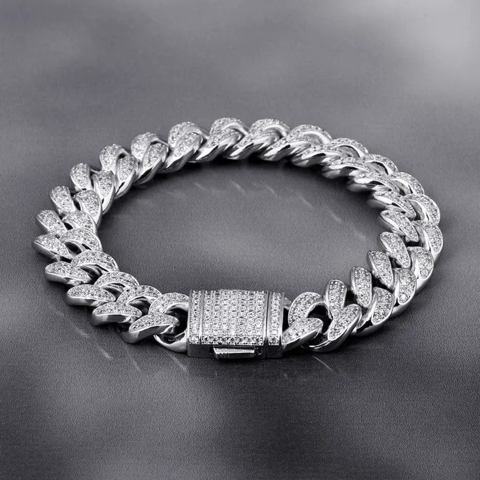 Bracelets VVS Jewelry VVS Jewelry 12MM White Gold Prong Cuban Bracelet