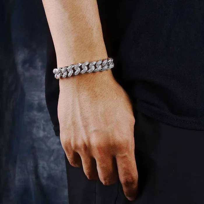 Bracelets VVS Jewelry VVS Jewelry 12MM White Gold Prong Cuban Bracelet