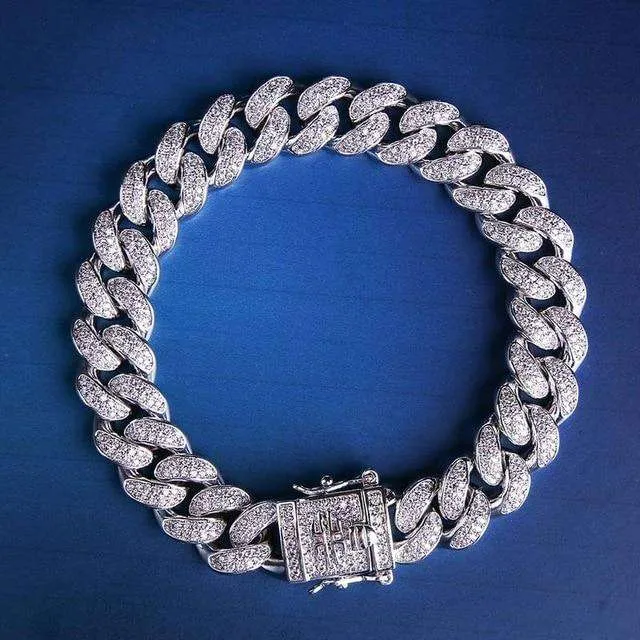Bracelets VVS Jewelry VVS Jewelry 12MM White Gold Prong Cuban Bracelet