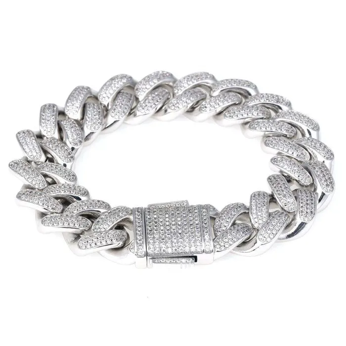 Bracelets VVS Jewelry VVS Jewelry 12MM White Gold Prong Cuban Bracelet