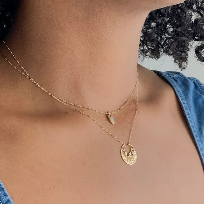 Celine DAoust Necklaces Five Diamond Moon Crescent Necklace