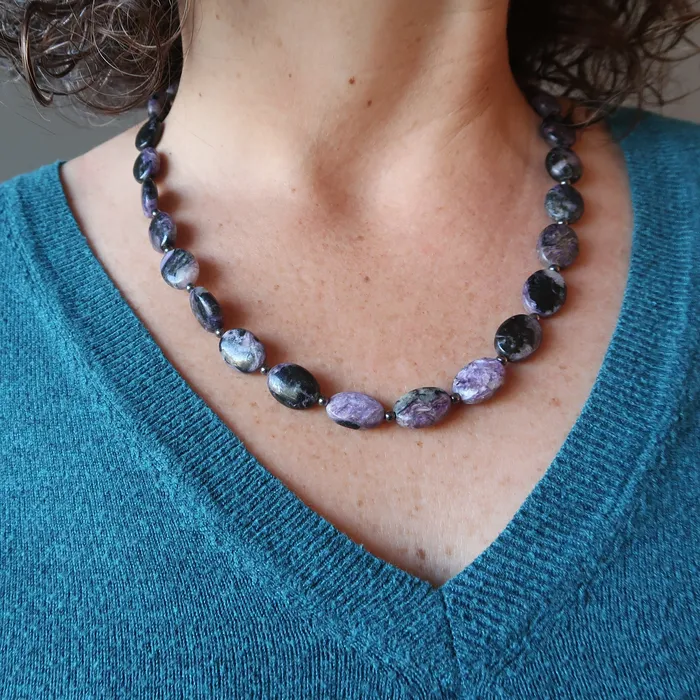 Charoite Necklace Swirl of Spirituality Rare Purple Stones Satin Crystals Necklaces