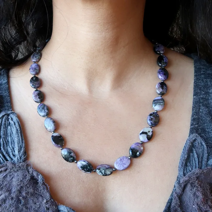 Charoite Necklace Swirl of Spirituality Rare Purple Stones Satin Crystals Necklaces