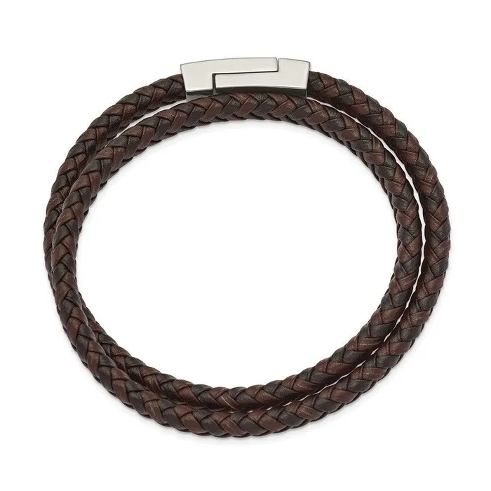 Chisel Bracelets Stainless Steel Polished BrownBlack Leather Braided 1575in Wrap Bracelet Chisel Bracelets Stainless Steel Polished BrownBlack Leather Braided 1575in Wrap Bracelet